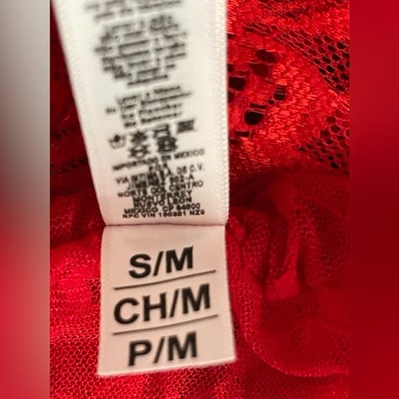 NEW ~ MAPALE ~. Lingerie Red Mesh Top w/ V-wire Extended Back Ties Small - Picture 8 of 8